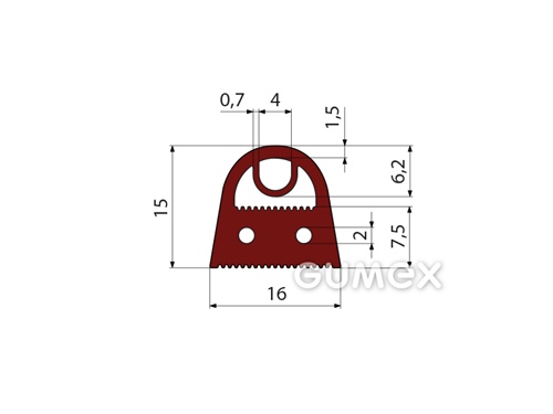 Silikonový profil tvarový s dutinkou, 15x16/7,5mm, 50°ShA, -60°C/+275°C (krátkodobě +300°C), červenohnědá